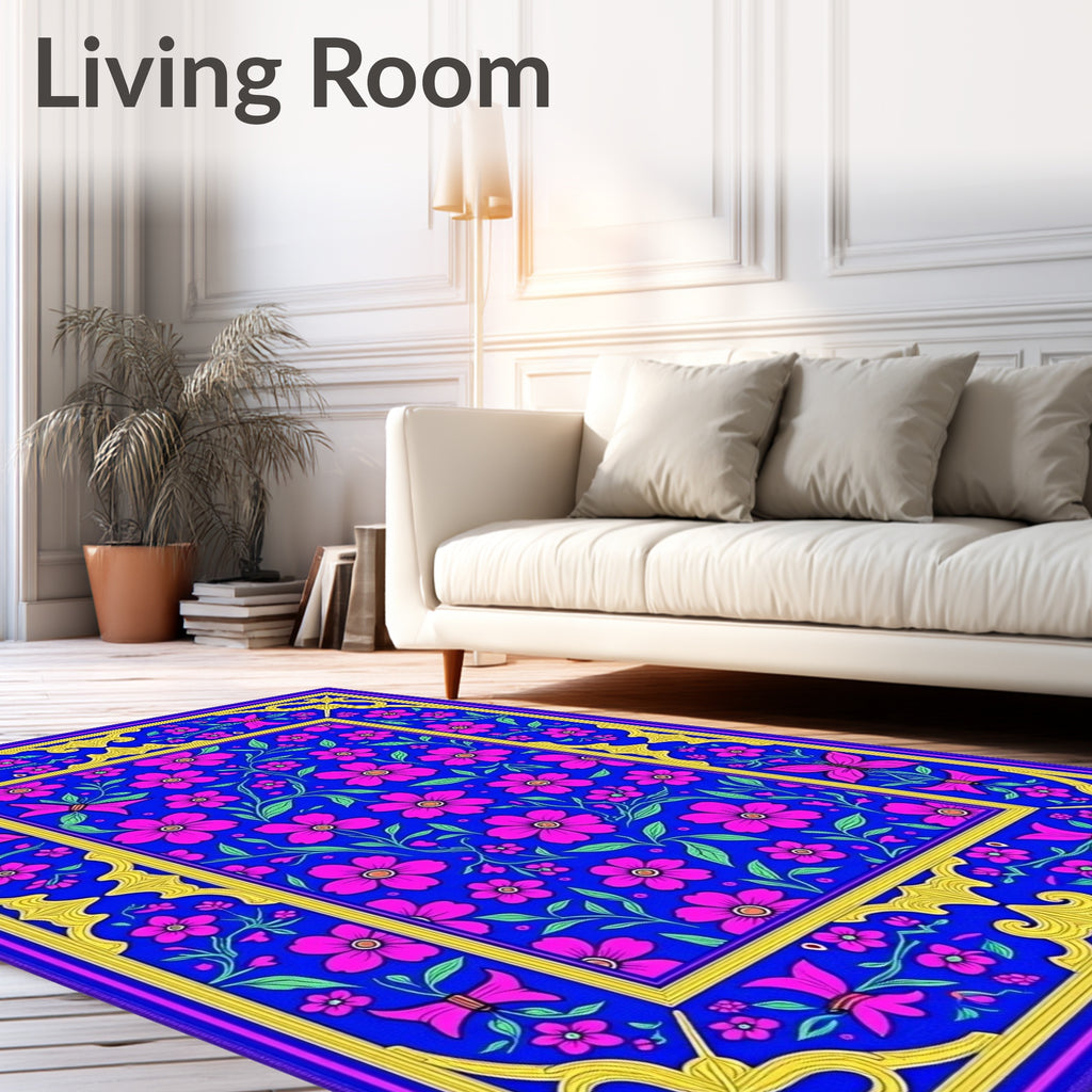 Vibrant Pink Floral Butterfly Garden Rug