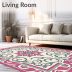 Crimson Teal Floral Scrollwork Medallion Rug