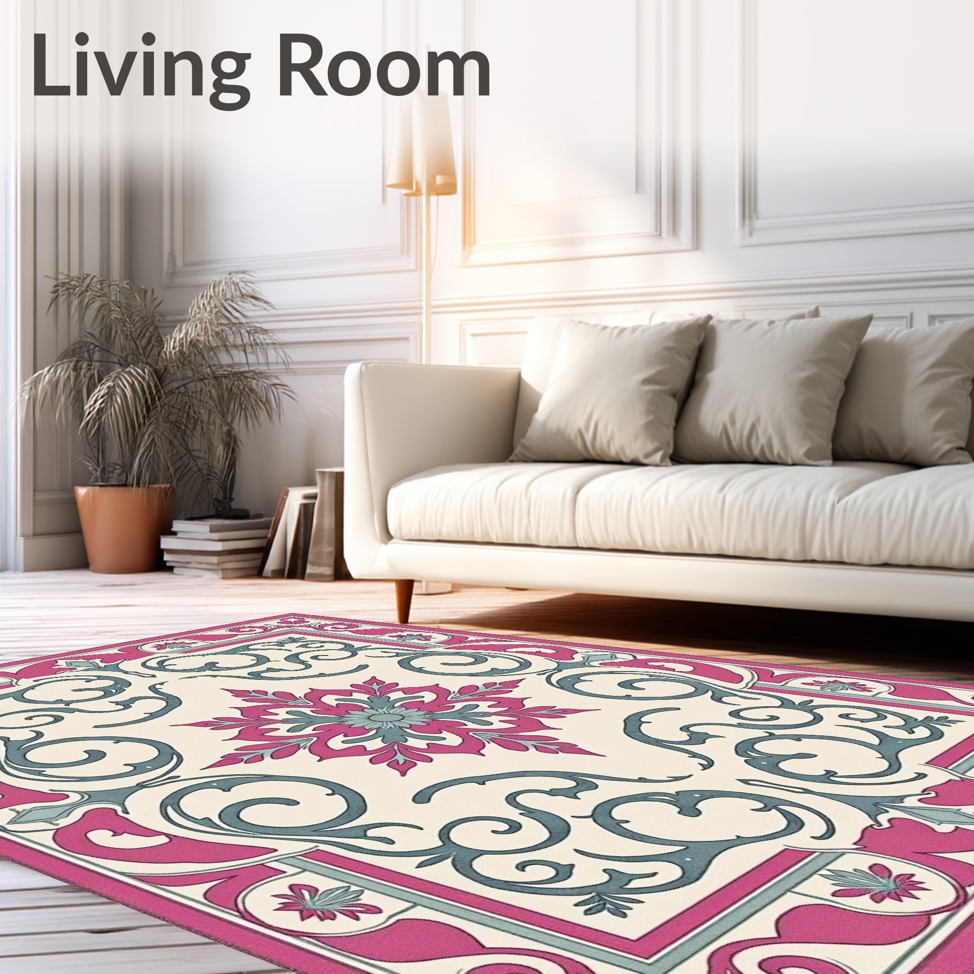 Crimson Teal Floral Scrollwork Medallion Rug