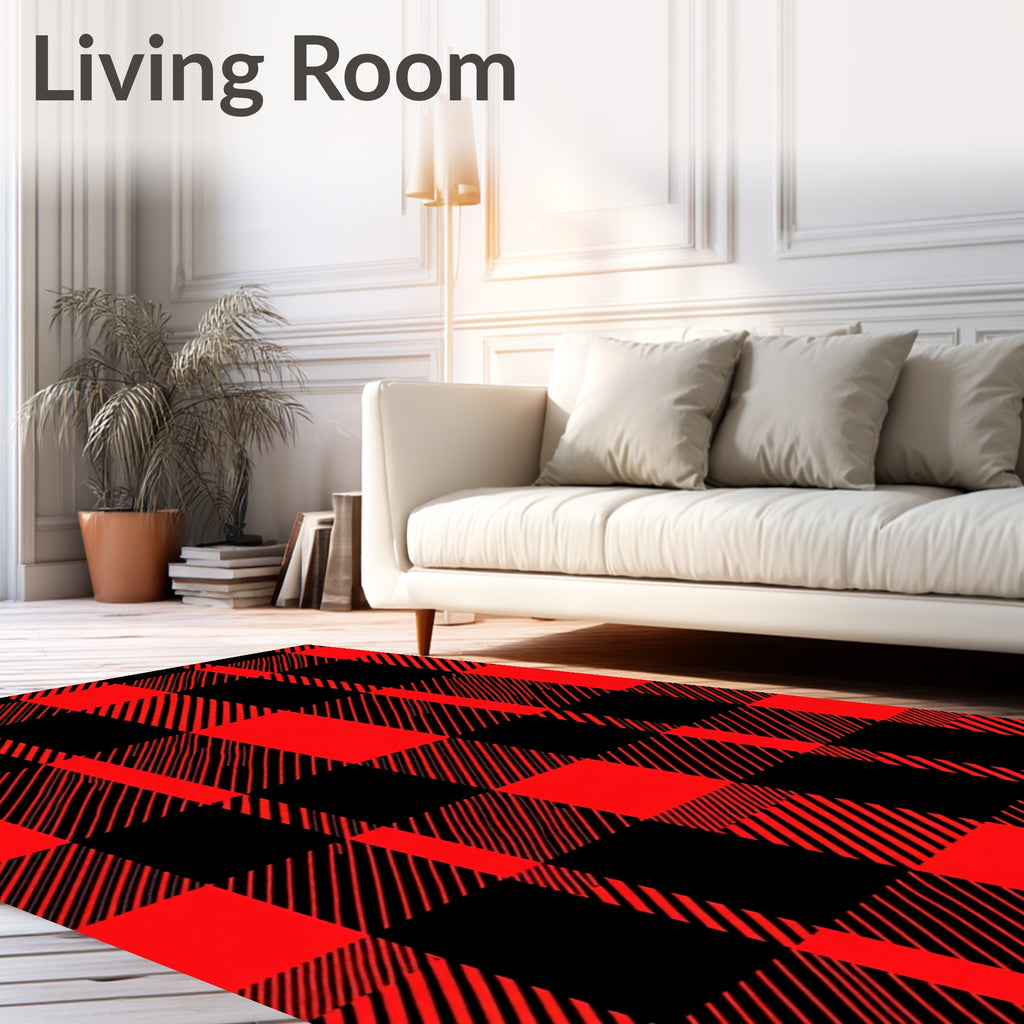 Bold Red Black Buffalo Plaid Check Rug