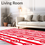 Red White Swirl Stripes Rug