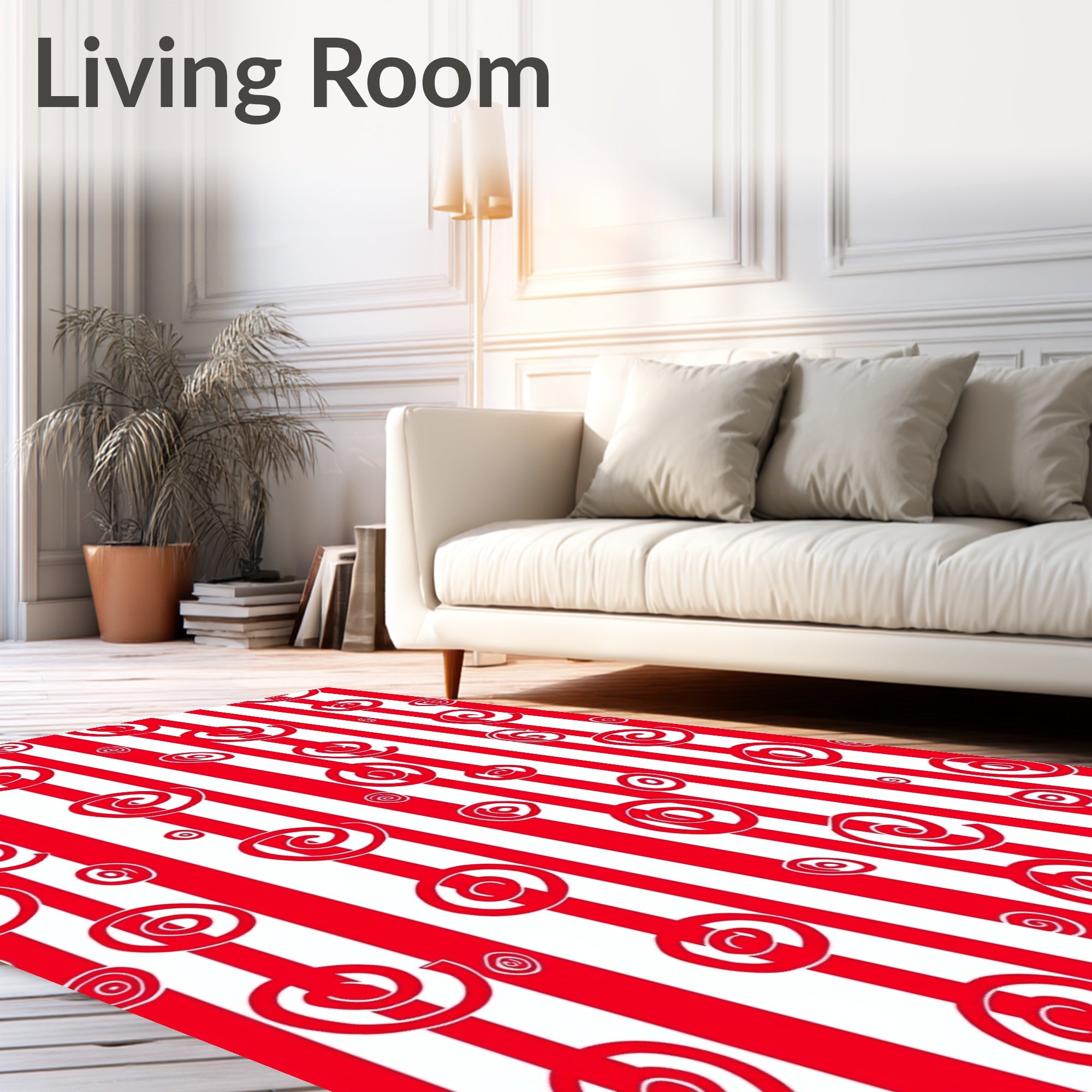 Red White Swirl Stripes Rug