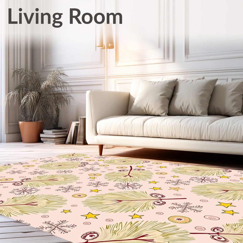 Golden Pine Sprigs Snowflake Stars Rug