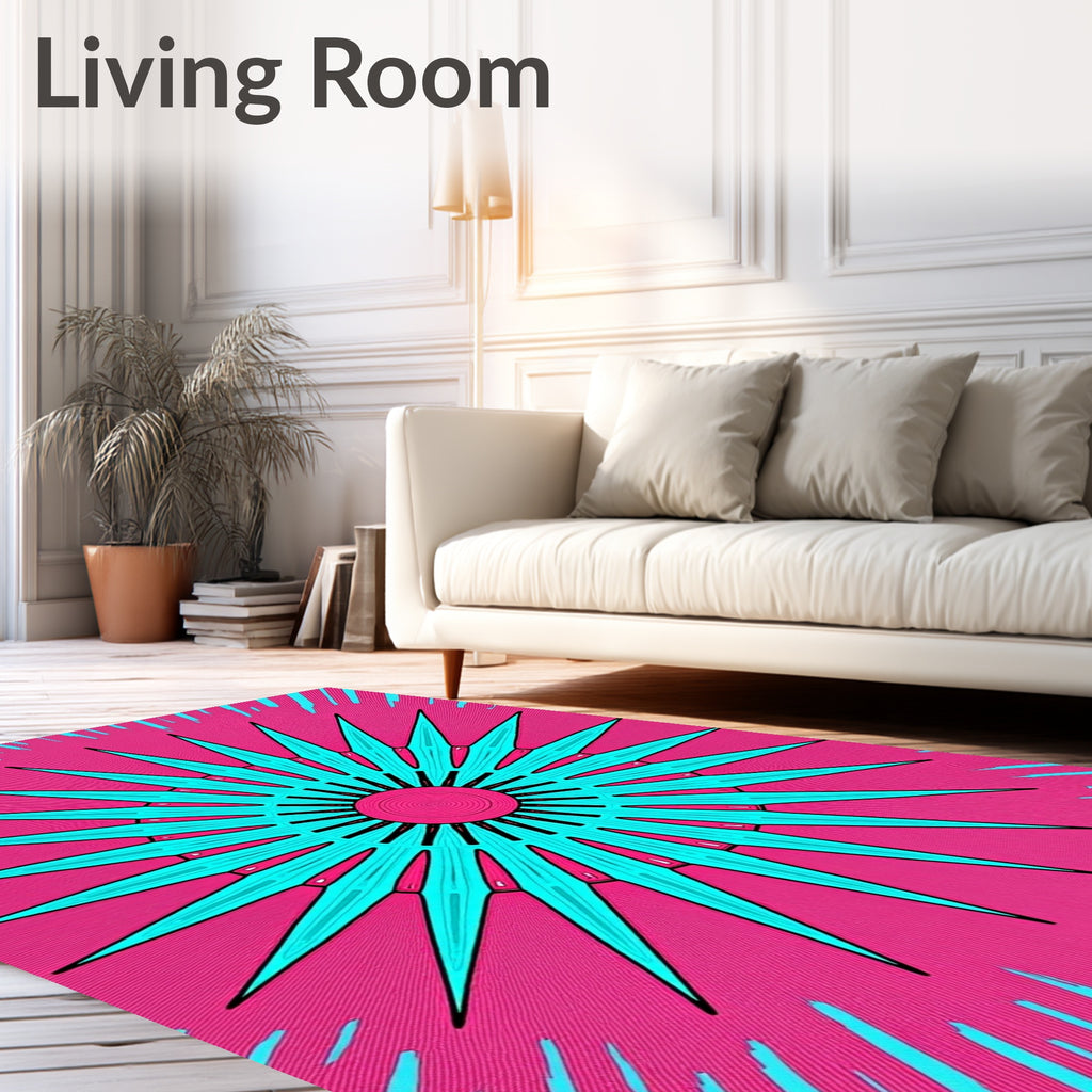 Vibrant Aqua Starburst Pink Radiating Rug