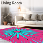 Vibrant Aqua Starburst Pink Radiating Rug