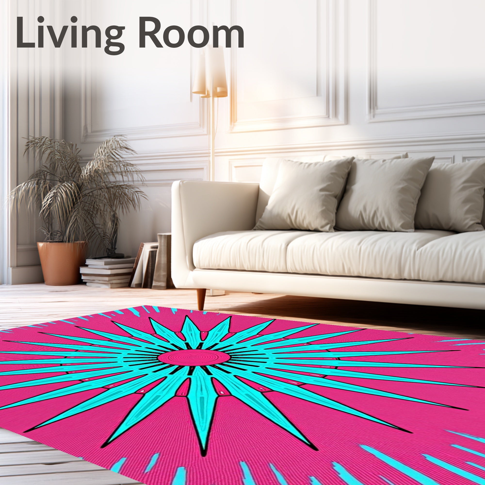 Vibrant Aqua Starburst Pink Radiating Rug