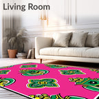 Bright Pink Green Laurel Crest Rug