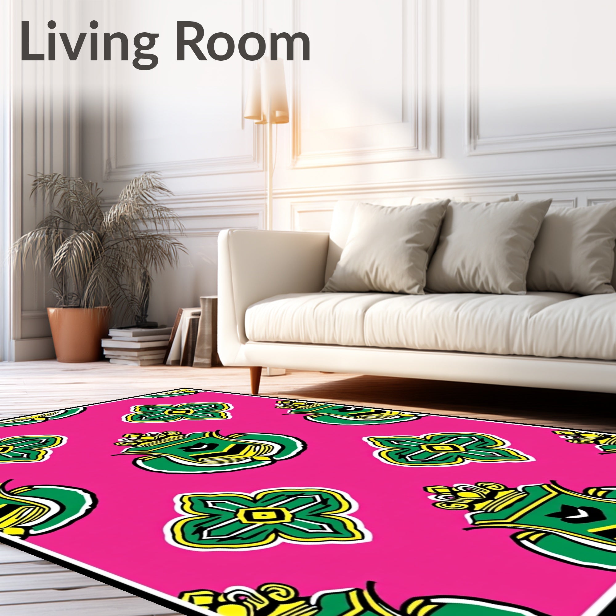 Bright Pink Green Laurel Crest Rug