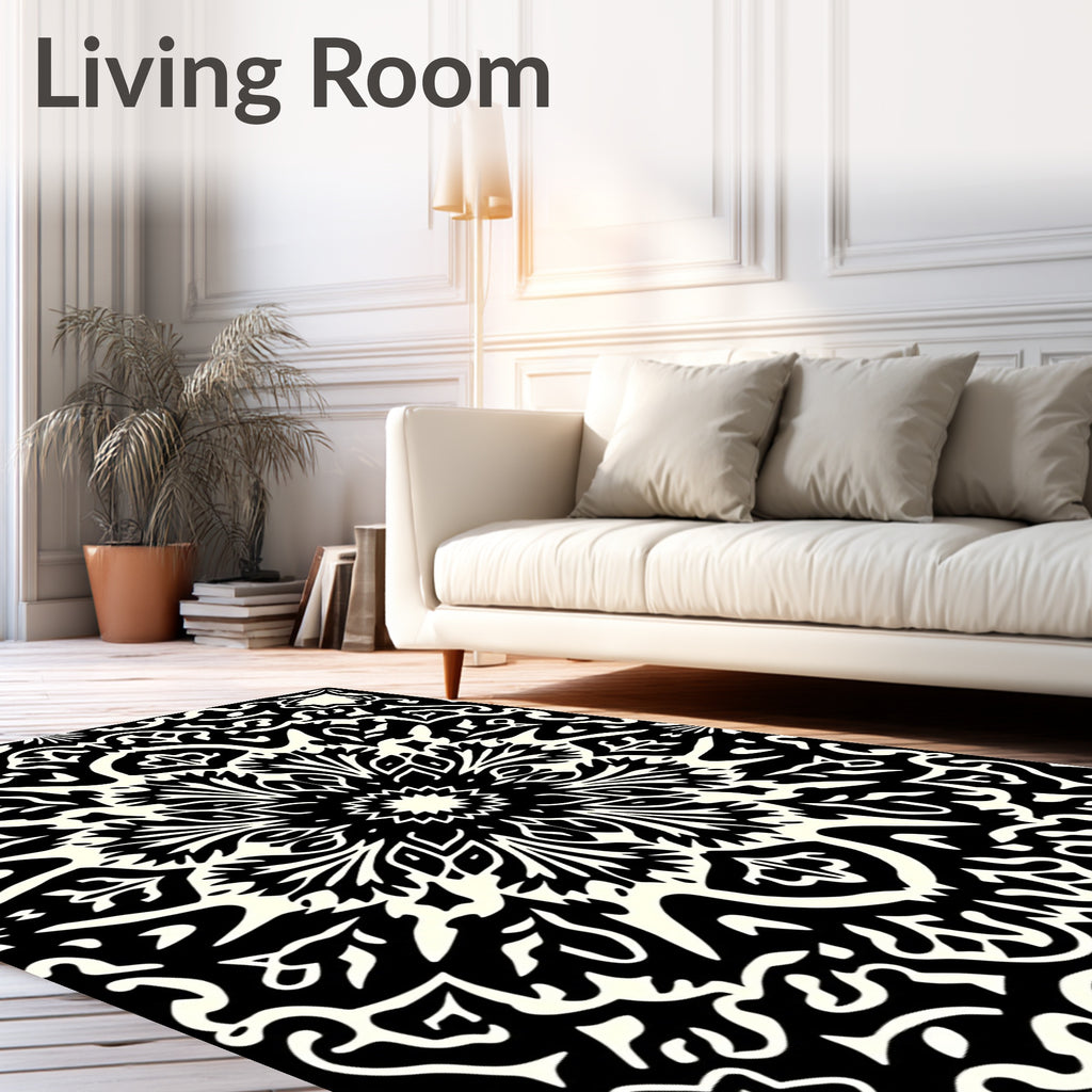 Bold Black Ivory Radial Flower Rug