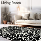 Bold Black Ivory Radial Flower Rug
