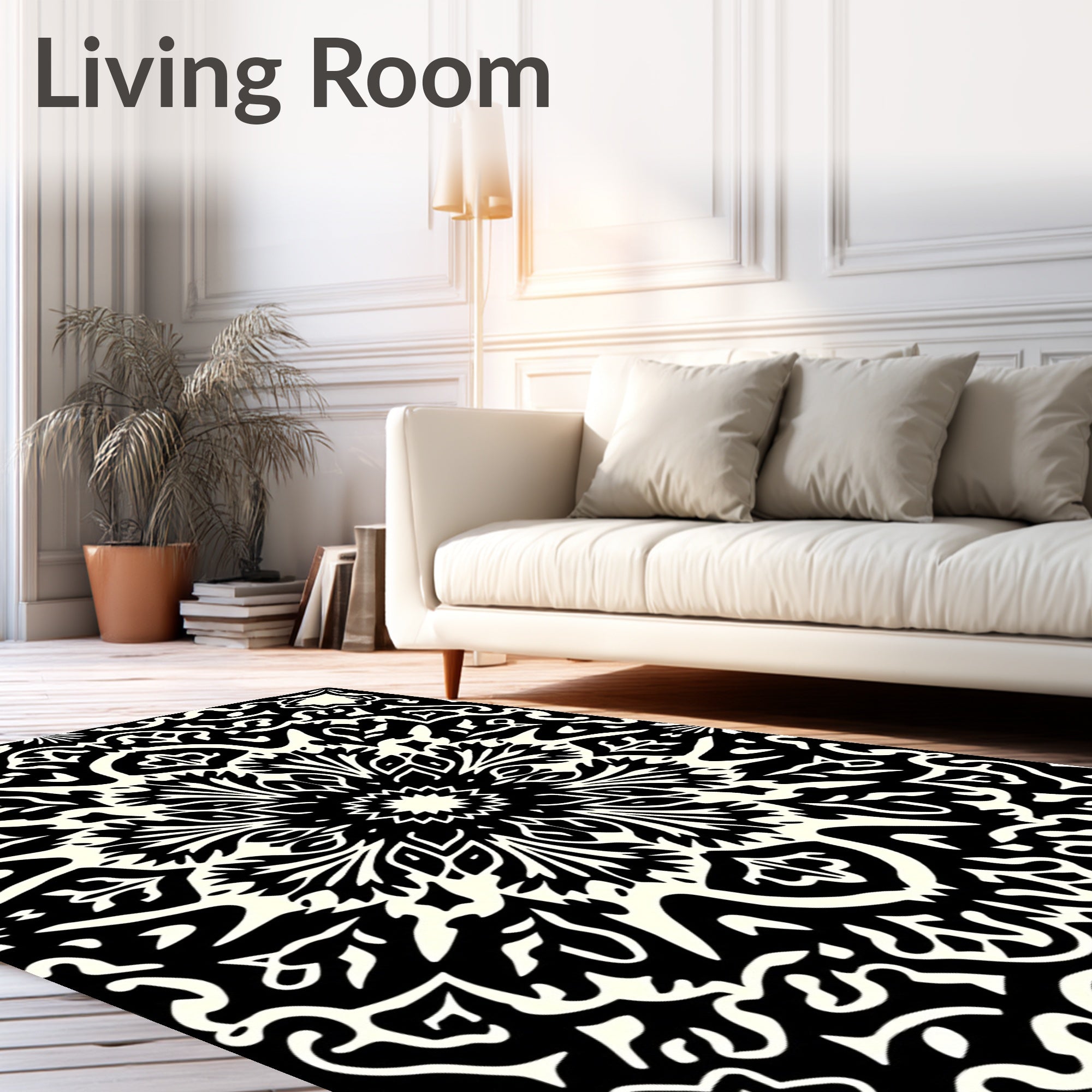 Bold Black Ivory Radial Flower Rug
