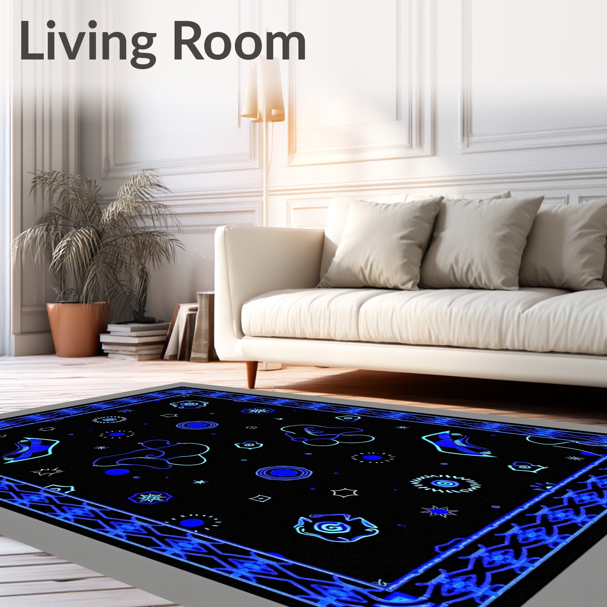 Abstract Blue Neon Celestial Rug