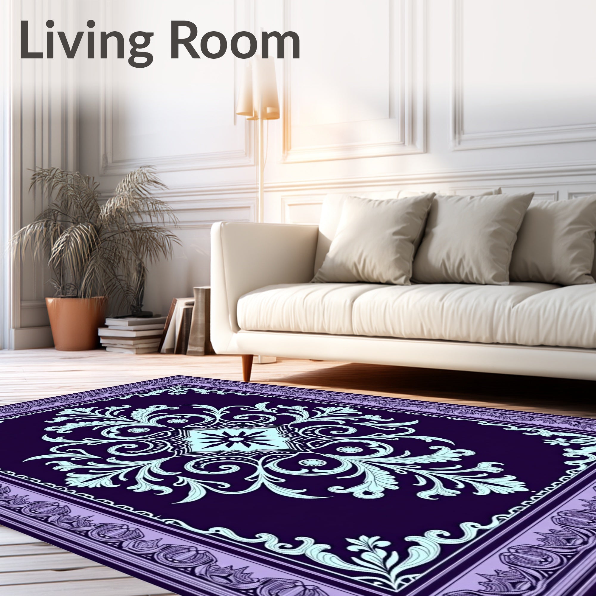 Regal Lilac and Teal Scroll Medallion Rug