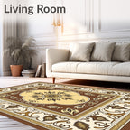 Brown Cream Floral Medallion Border Rug