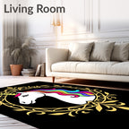 Golden Unicorn Rainbow Mane Oval Rug