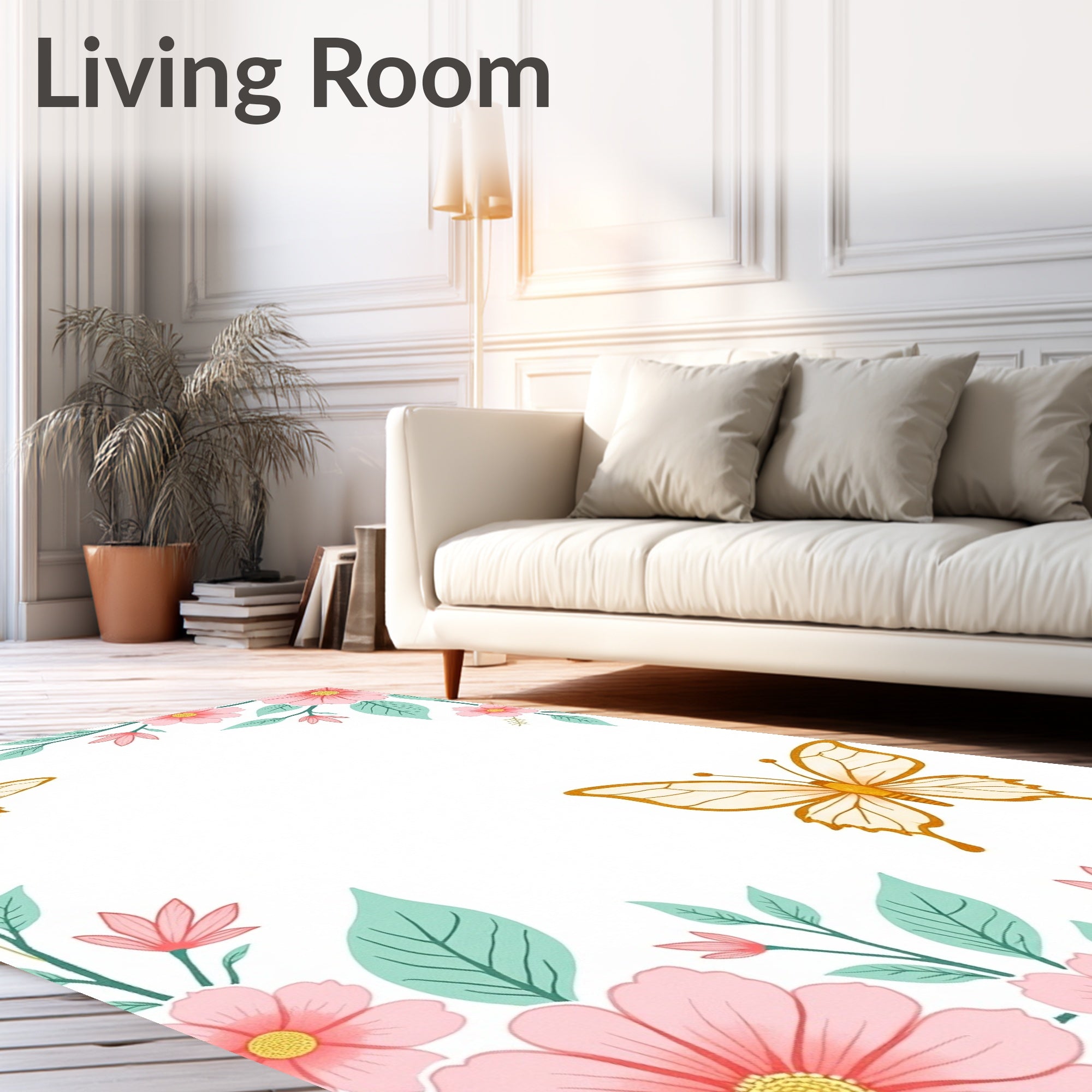 Whimsical Golden Butterfly Garden Rug