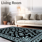 Aqua Snowflake Blooms Border Rug