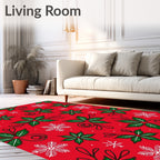 Red Poinsettia Snowflake Garland Rug