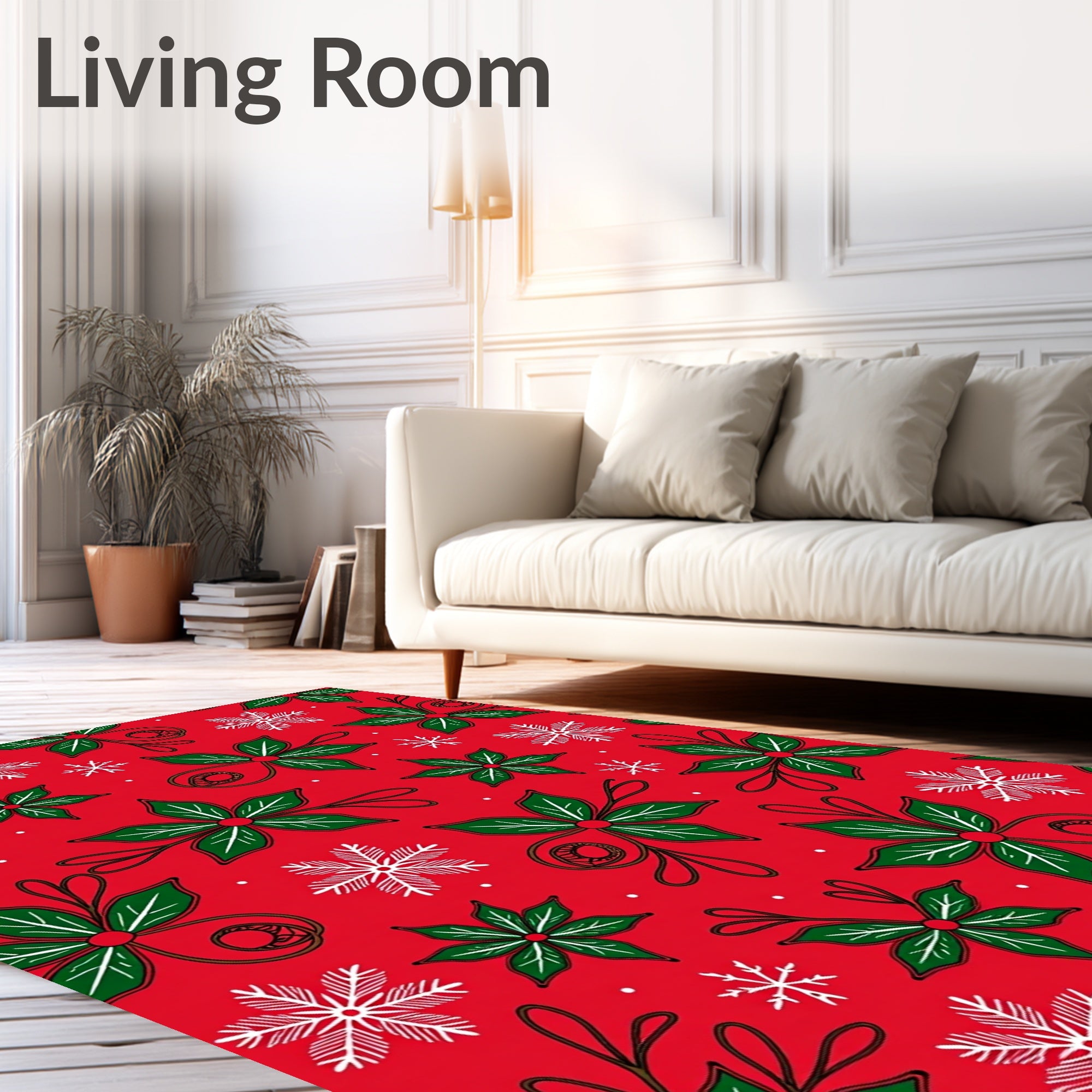 Red Poinsettia Snowflake Garland Rug