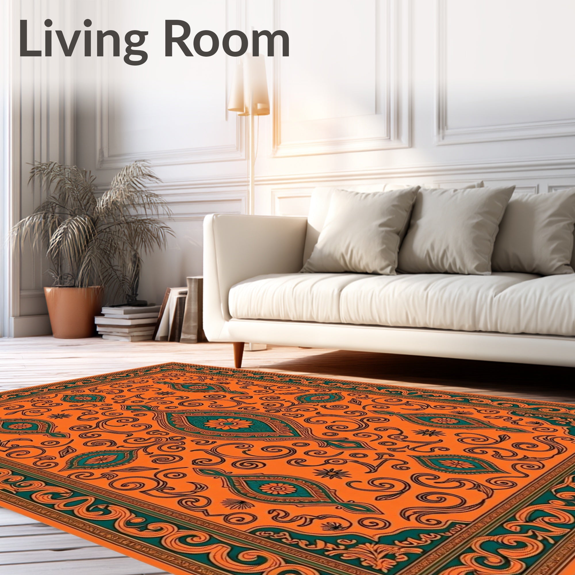 Vibrant Orange Teal Medallion Swirls Rug