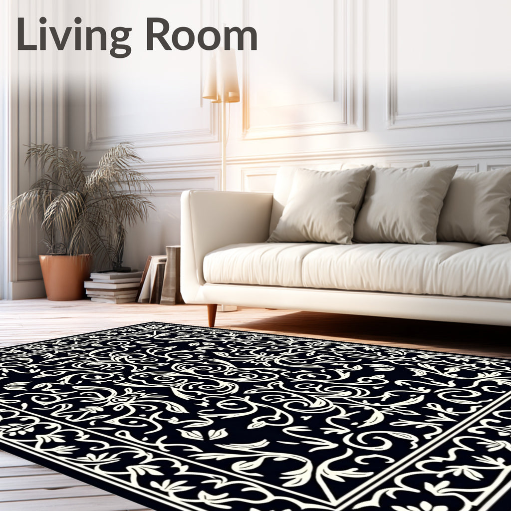 Elegant Ivory Baroque Foliate Design Rug