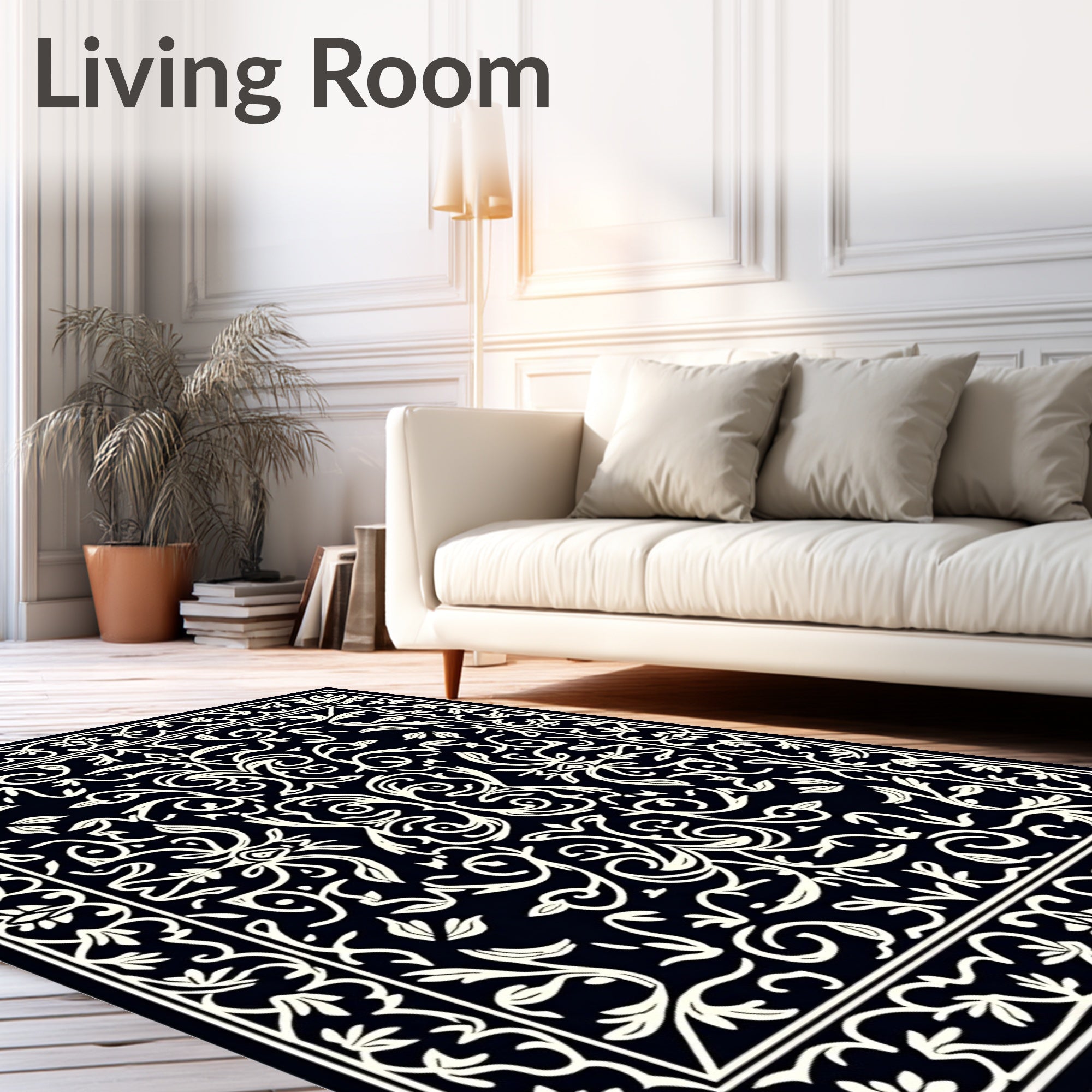 Elegant Ivory Baroque Foliate Design Rug