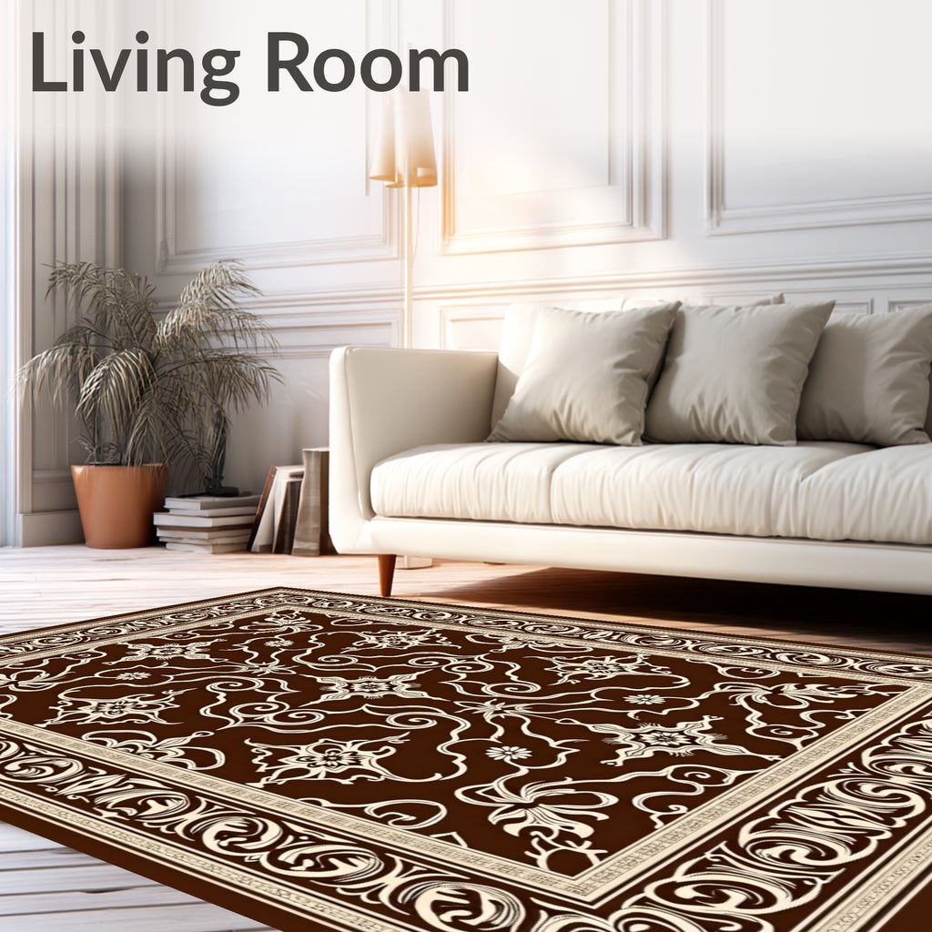 Rich Brown Garden Scroll Rug