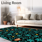 Whimsical Brown Critter Teal Swirl Rug