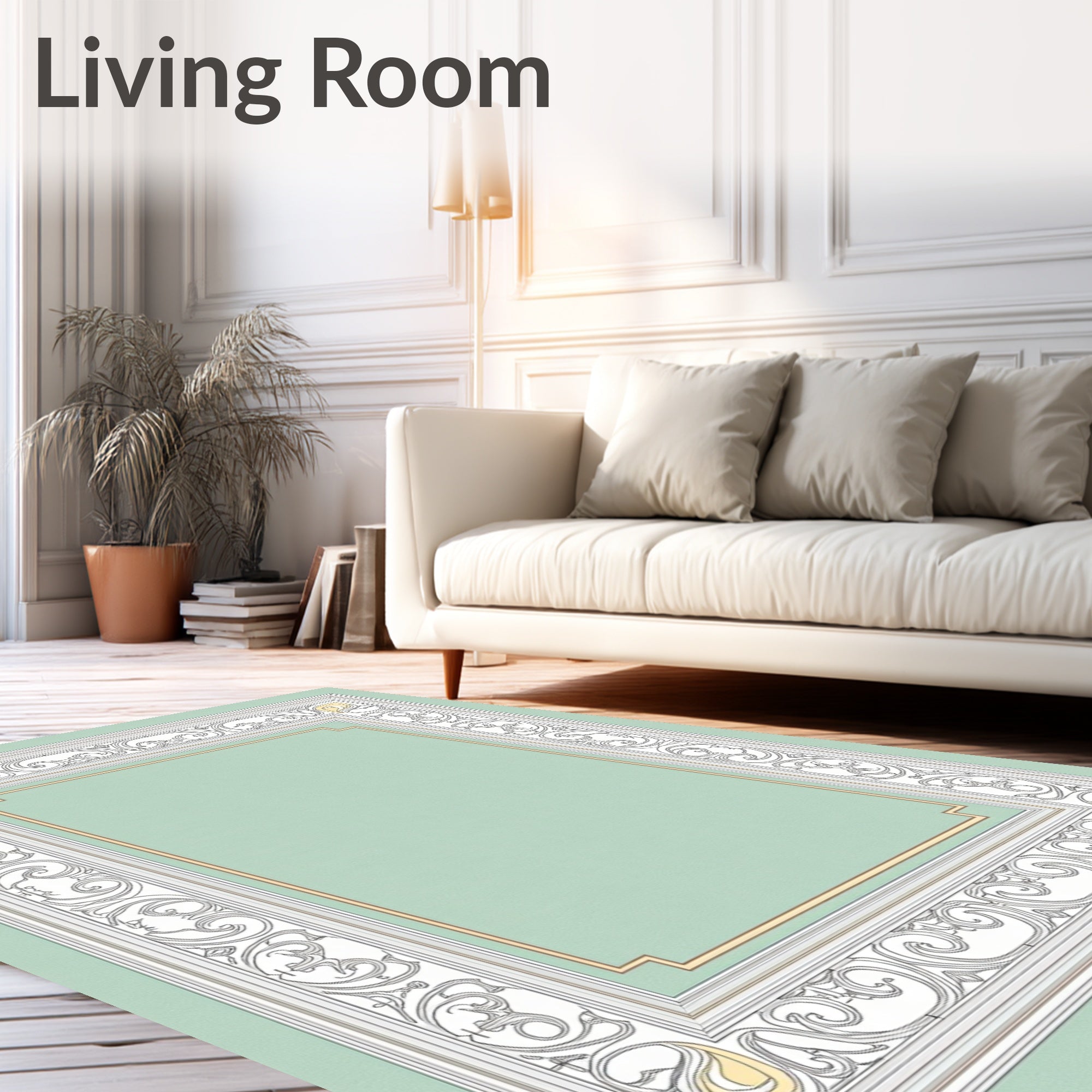 Classic White Floral Swirl Frame Rug