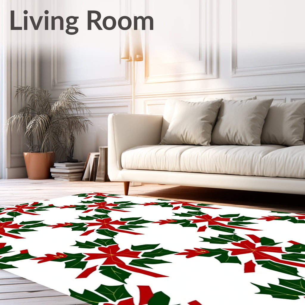 Holiday Red Holly Leaf Wreath Rug