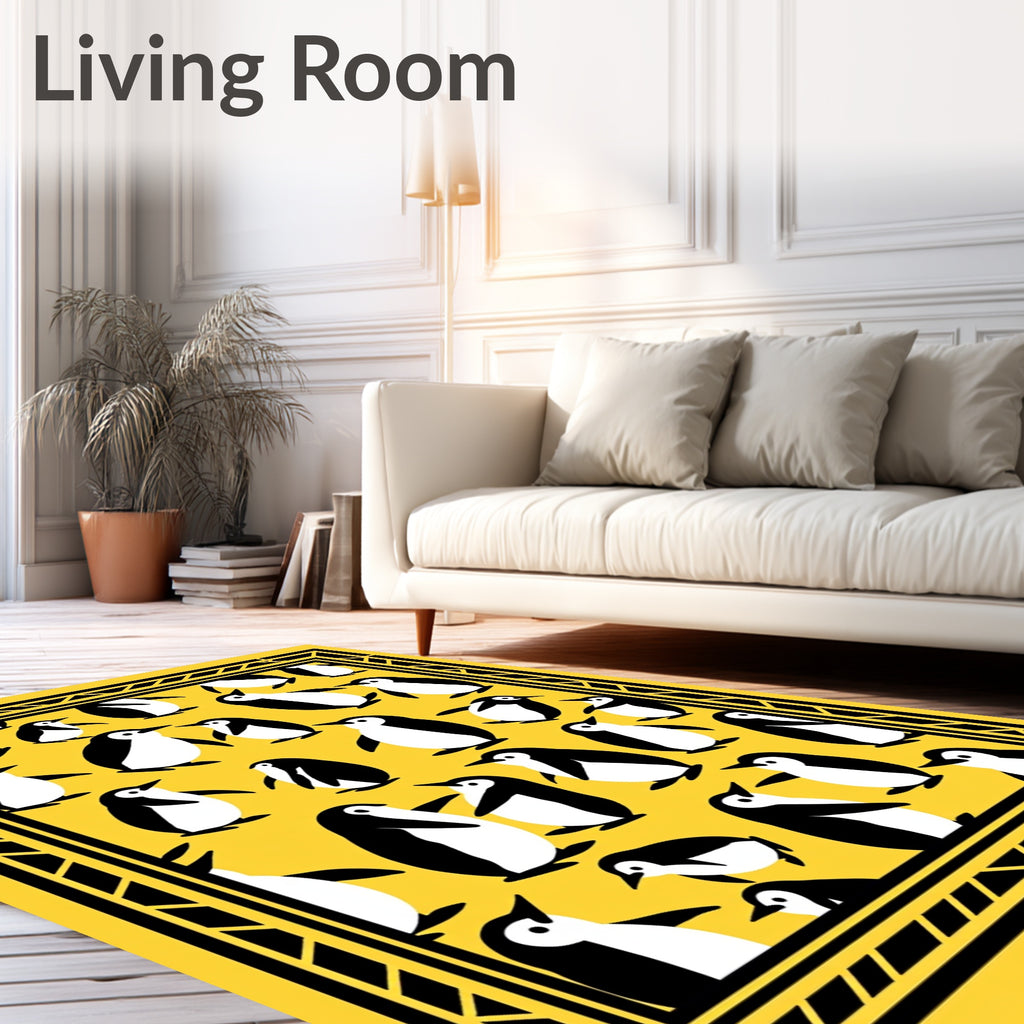 Playful Yellow Penguin Repeat Border Rug
