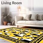 Playful Yellow Penguin Repeat Border Rug