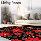 Vivid Red Blossom Black Garden Rug