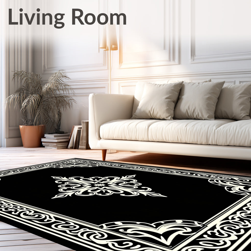 Intricate Cream Scroll Formal Centerpiece Rug