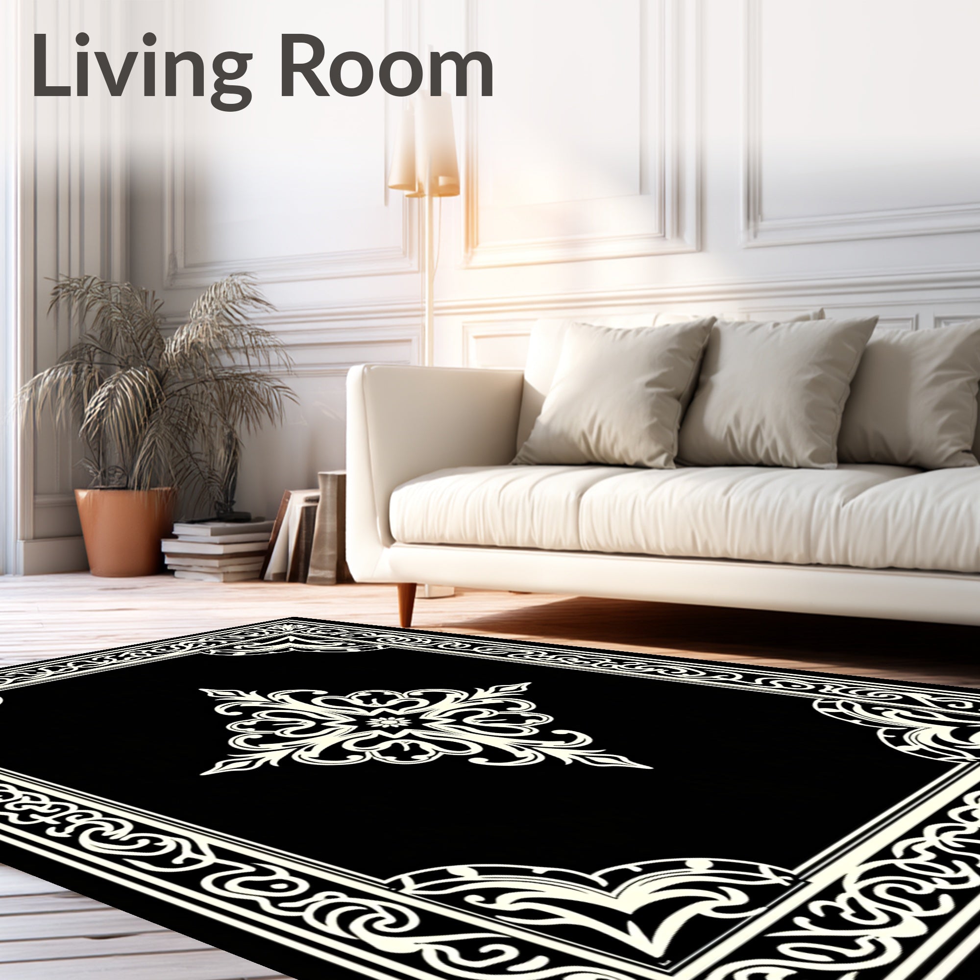 Intricate Cream Scroll Formal Centerpiece Rug
