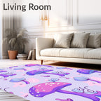 Whimsical Purple Mushroom Garden Rug
