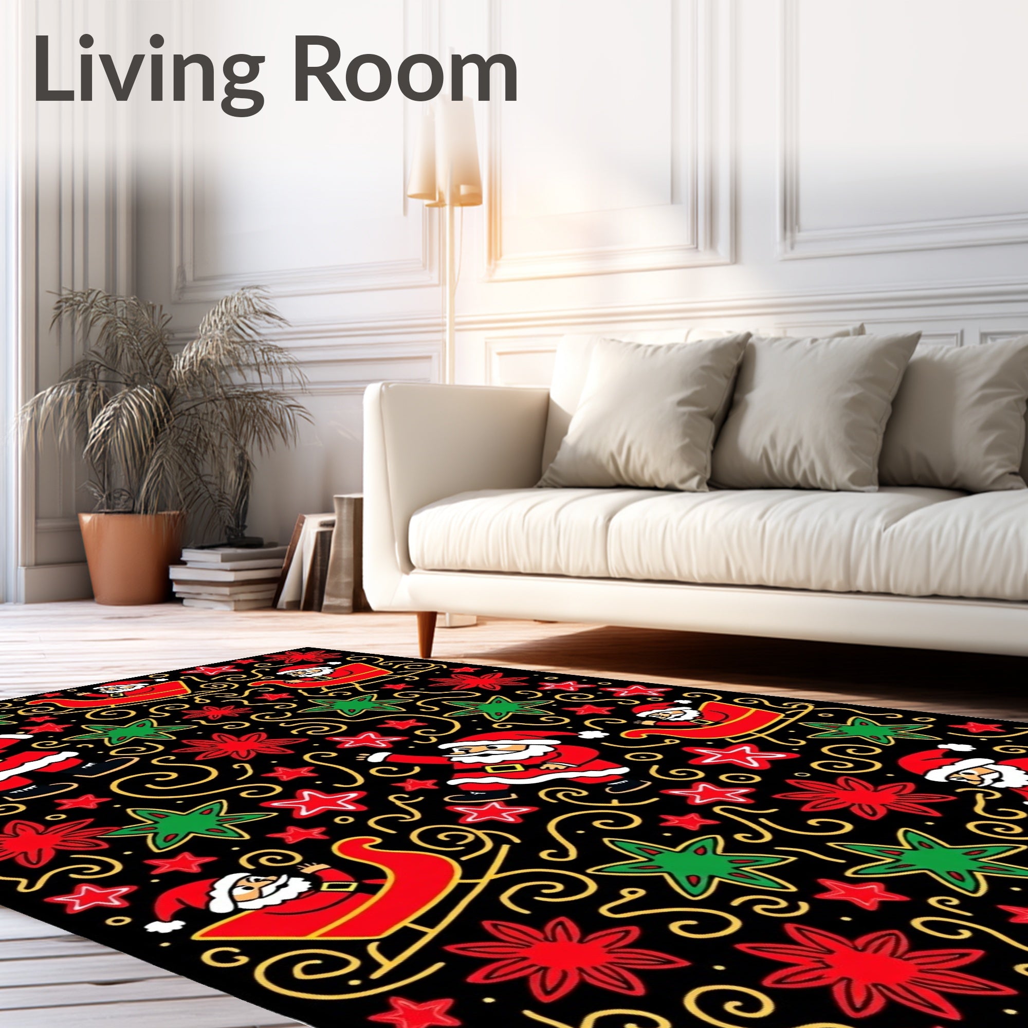 Christmas Santa Sleigh Star Swirl Rug