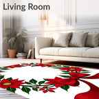 Red Floral Poinsettia Wreath Ribbon Accents Rug