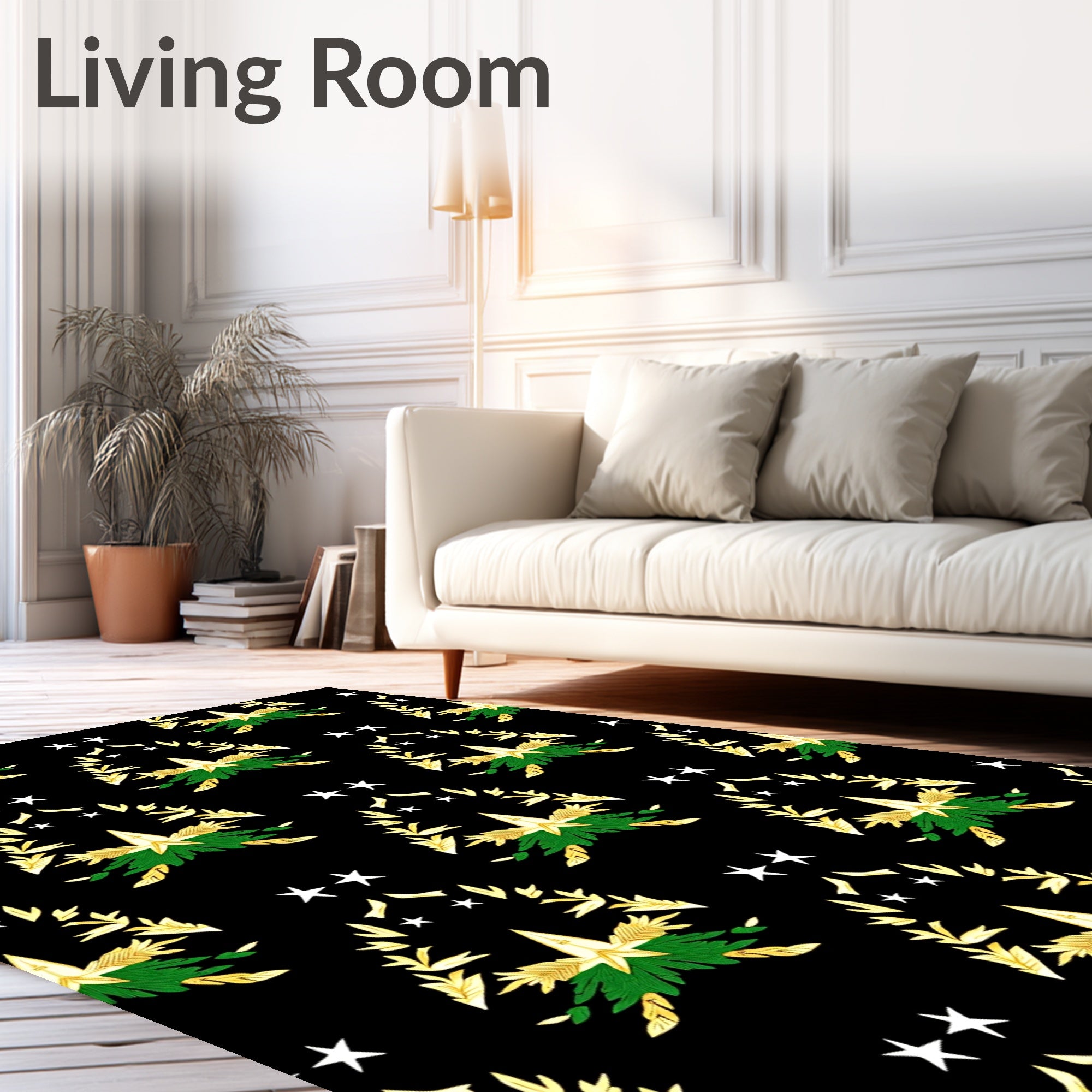 Gold Laurel Star And Leaf Arrangement Rug
