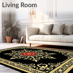 Black Gold Red Ornate Floral Medallion Rug