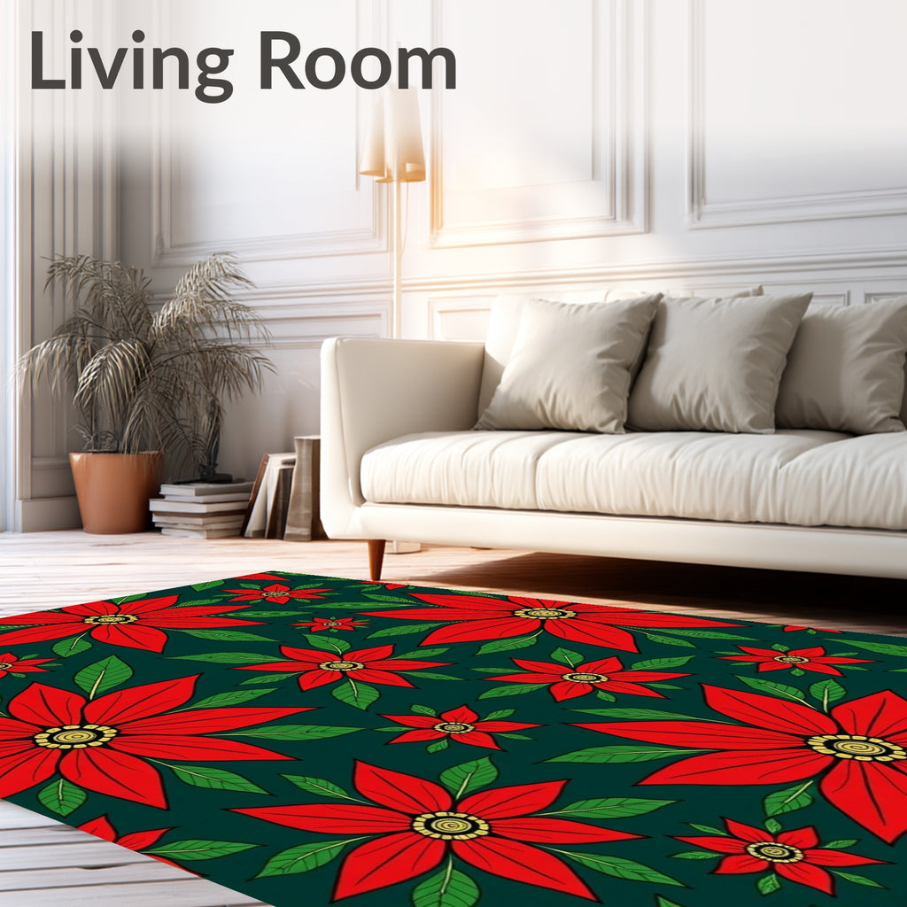 Crimson Red Flower Garden Rug