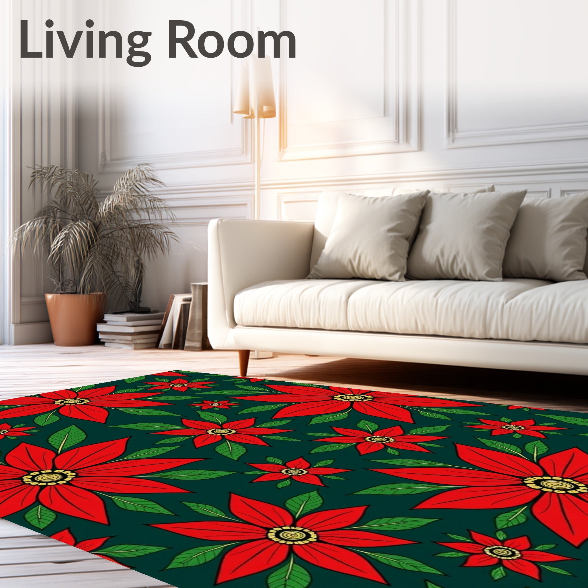 Crimson Red Flower Garden Rug