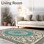 Teal Medallion Arabesque Scroll Rug