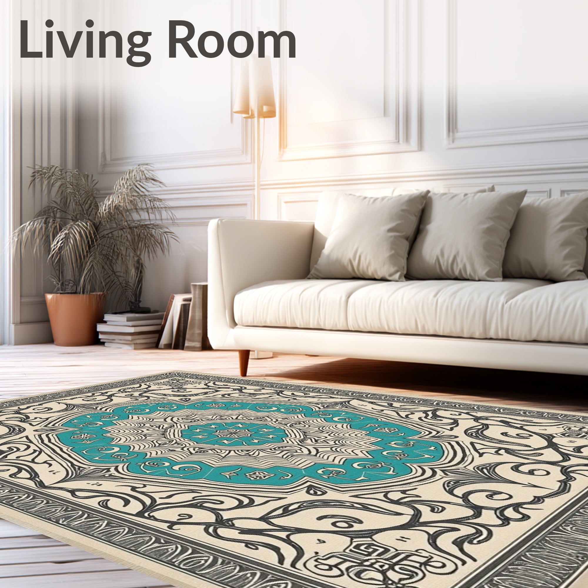 Teal Medallion Arabesque Scroll Rug
