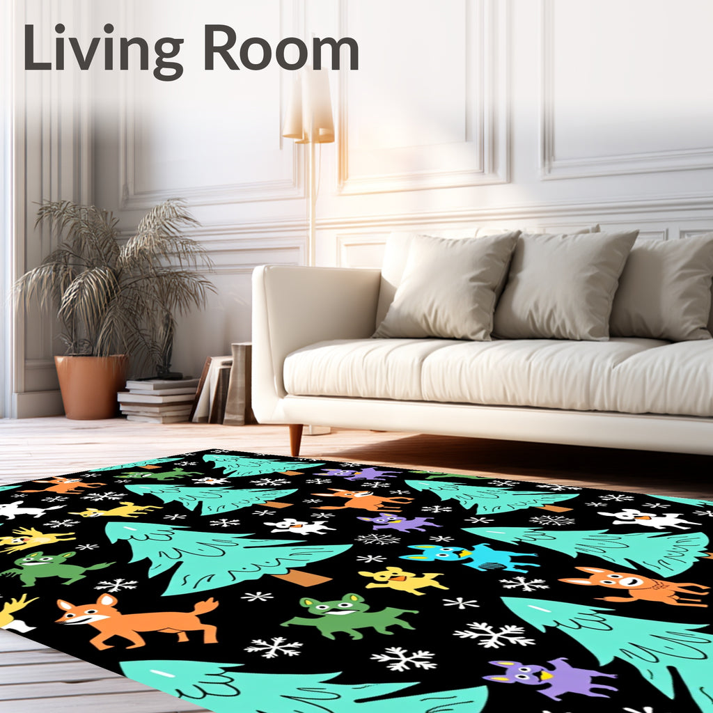 Whimsical Woodland Creatures Snowfall Rug