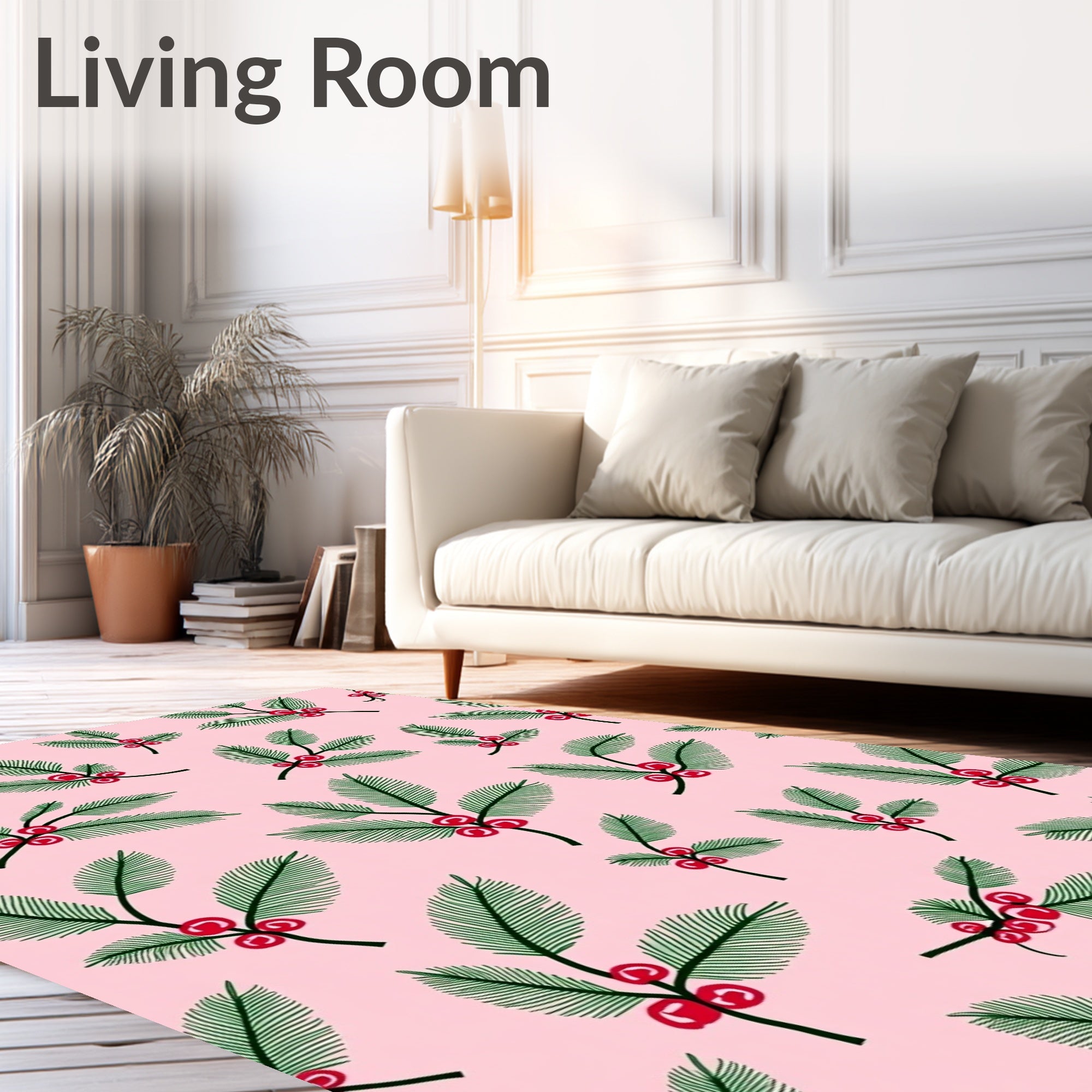 Pink Holly Berry Branches Rug