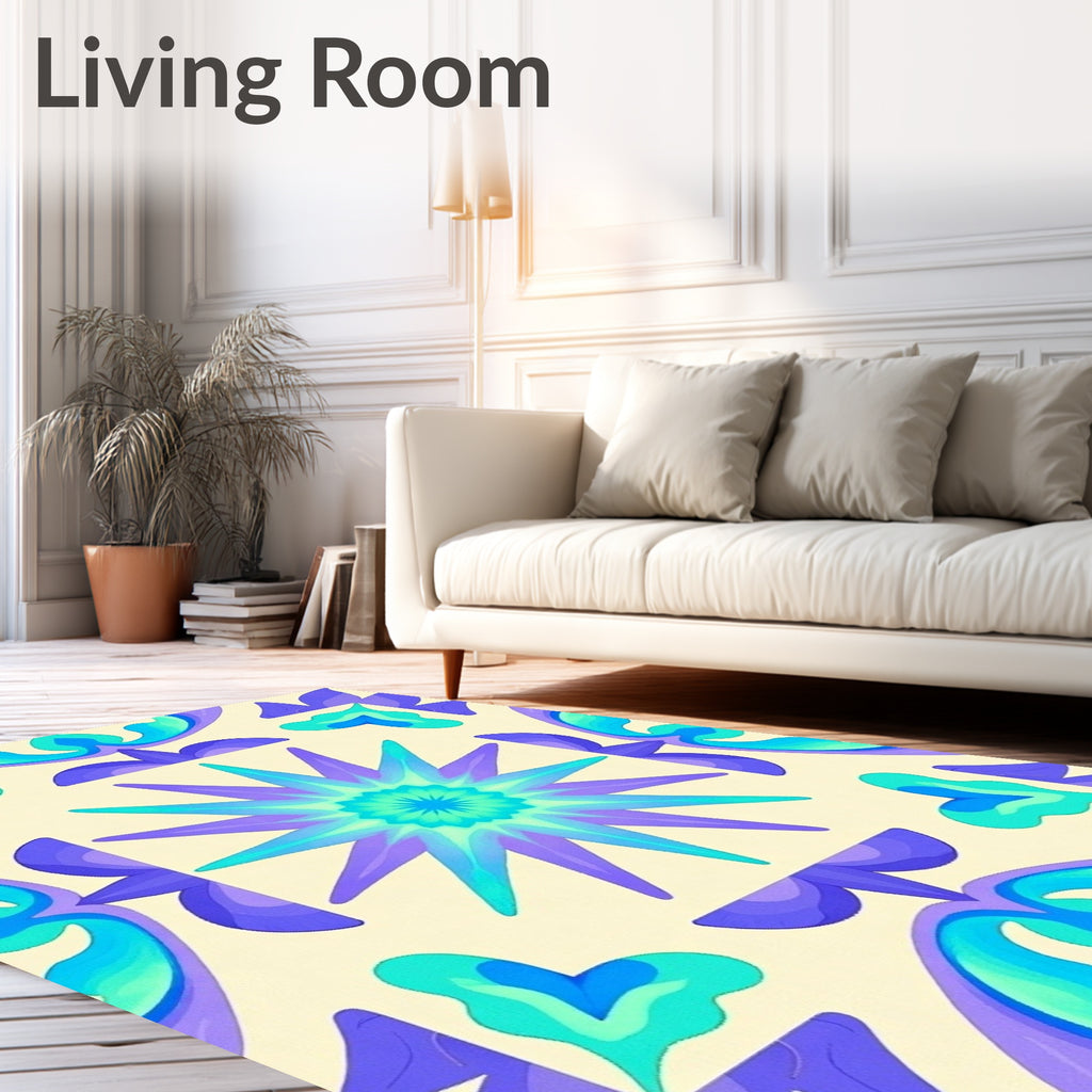 Vibrant Purple Teal Starburst Tile Rug