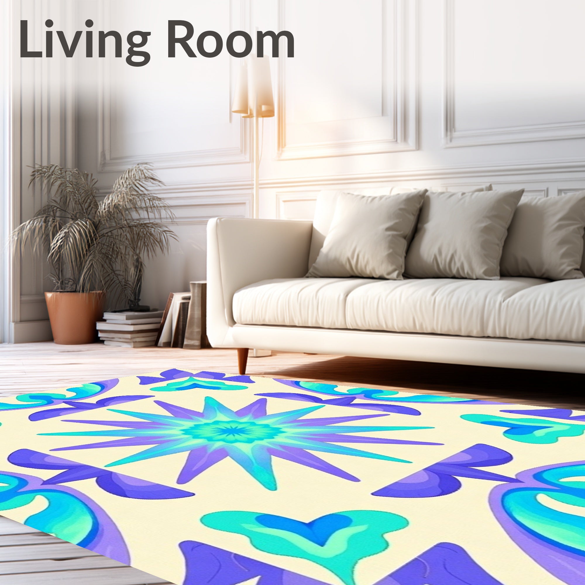 Vibrant Purple Teal Starburst Tile Rug