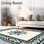 Light Beige Aqua Medallion Frame Rug