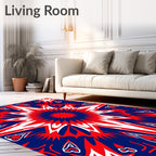 Vibrant Red Blue Sunburst Mandala Rug